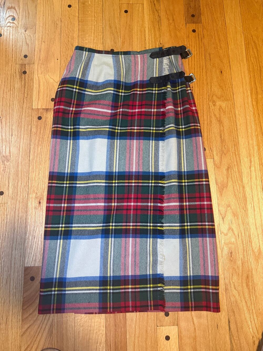 Ralph Lauren Wool Tartan Plaid Kilt Wrap Maxi Skirt Sz 4 Leather Buckles